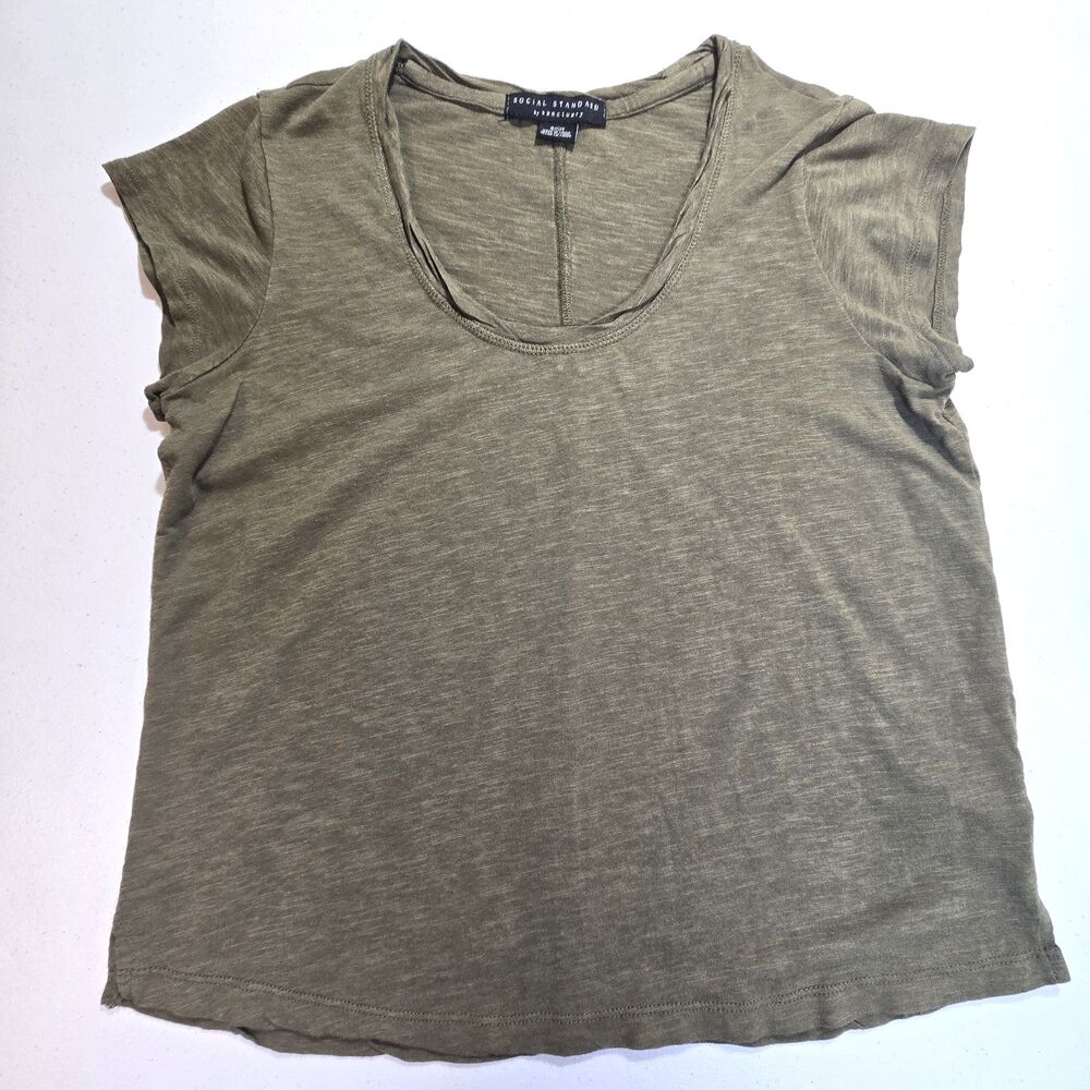 Social Standard Sanctuary Women's Amber Twist Neck Basic Army Green Shirt SZ S